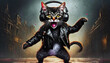 ヘッドフォンで音楽を聴く猫　AI画像　ジェネレーティブAI