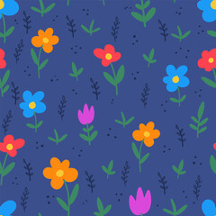 Wall Mural - Seamless pattern with hand drawn flowers. Vector illustration