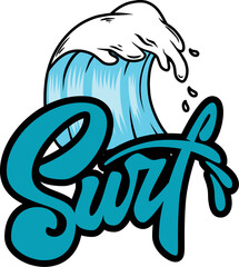 Poster - Vintage hand lettering emblem of Surf club with wave. Vector illustration