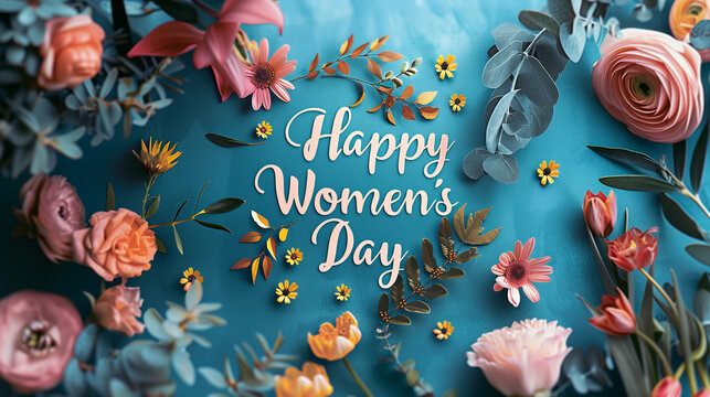 International Women's Day background with copy space , Women's Day holiday, Spring background with text Happy Woman Day