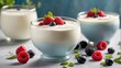 yogurt with raspberries and blueberries food photo