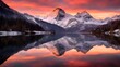 Panoramic view of a mountain lake in Scotland at sunset.