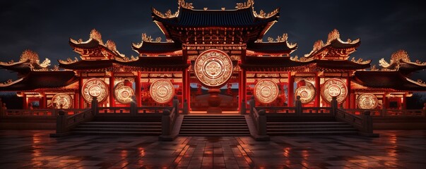 Wall Mural - traditional chinese buddhist temple illuminated