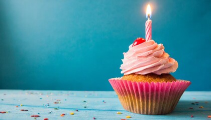 birthday cupcake on blue background cupcake on a colorful background and space for the text cupcake for birthday