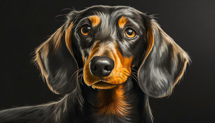 Wall Mural - portrait of a dachshund dog on black background