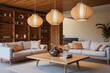 Wooden Furniture Meets Modern Aura: Voice-Activated Pendant Lights in Contemporary Living Room