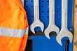 set of open-end wrenches and work clothes