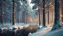Winter Time In The Forest Trees With Snow Nature Landscape