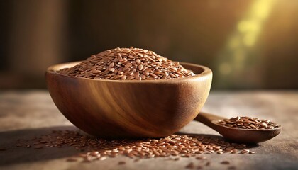 flax seeds in wooden bowl on the table