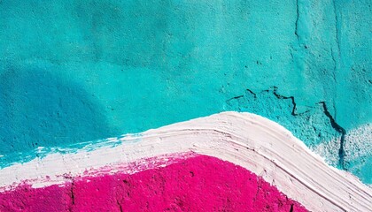 Wall Mural - closeup of colorful teal pink blue urban wall texture with white white paint stroke modern pattern for design creative urban city background grunge messy street style background with copy space