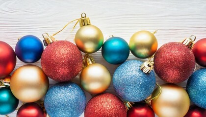 Poster - colorful christmas balls frame border isolated on white background