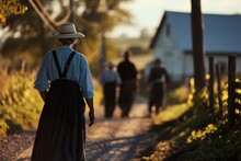 Portrayal Of Amish People, Traditional Lifestyle, Close Bonds Of Community, Rural Simplicity, Values Of Cultural Richness, Traditions Of Close-knit Family Friendly Living Group. Village Country Life.