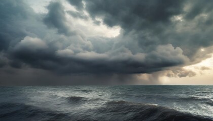 Wall Mural - dark sea surface with a dramatic cloudy sky above approaching storm