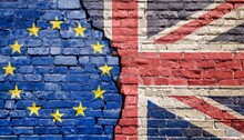 Brexit Concept European Union Eu And United Kingdom Uk Flags Painted On Cracked Brick Wall Symbol Of Uk Brexit Leave Vote Article 50 Uncertainties In The Uk Following Decision To Leave Eu