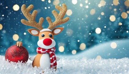 Poster - reindeer toy with cold red nose christmas background concept 3d rendering