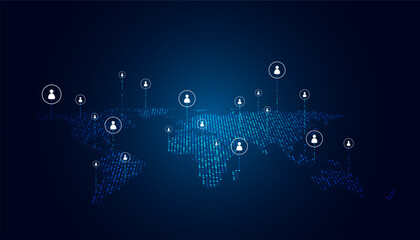 Wall Mural - map with people icons and connection city concept modern smart city on world map modern communicatio