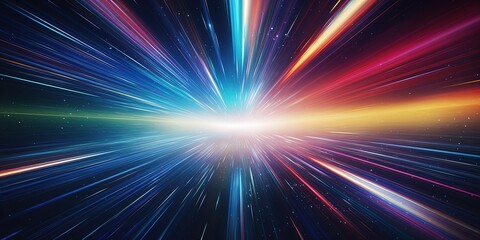 Wall Mural - Light speed, hyperspace, space warp background. colorful streaks of light gathering towards the event horizon.