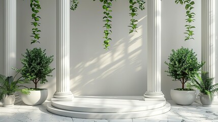 Background podium column 3d roman luxury greek white ancient display product classic. Podium platform background column pillar stage minimal stand beauty design greece render scene plant cosmetic rome