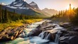 Mountain river in the Canadian Rockies. The concept of active and photo tourism