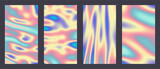 Fototapeta  - Y2k Holographic Aesthetic abstract gradient pastel rainbow unicorn background with translucent neon blurred pattern. Social media stories highlight templates for digital marketing for stories