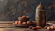Ramadan kareem with premium dates and arabic coffee mug - generative ai