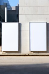 two white billboards on a building