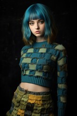 Canvas Print - a woman with blue hair and a sweater