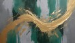 a textured background and golden brushstrokes on an abstract creative background. Canvas coated in oil. Contemporary Art. Wallpapers, cards, murals, carpets, hangings, prints, and floral, green, and g