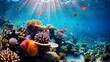 Coral and fish in the Red Sea. Egypt. Panorama