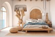 Mediterranean Color Palette Ideas: Zen Minimalist Bedroom with Calming Hues and Vibrant Bursts