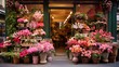 Flower shop in Paris, France. Flowers in pots on the street