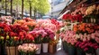 Flower market in Paris, France. Beautiful bouquets of flowers