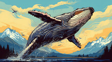 A Vector Graphic Of A Majestic Whale Breaching.
