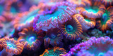 Fototapeta Do akwarium - Coral Charm Macro Background. A close-up of vibrant coral reefs, teeming with life and color, showcasing intricate coral formations and marine creatures, evoking wonder and awe