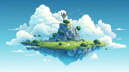 Wall Mural - A vector illustration of a floating island in the sky.