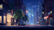 A vector image of a bustling city street at night.
