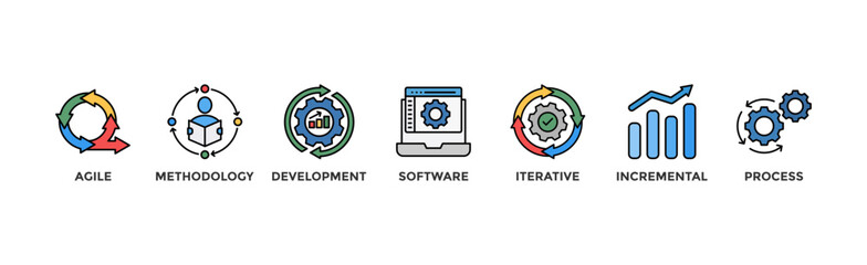 Scrum development banner web icon vector illustration concept with icon of agile, methodology, development, software, iterative, incremental and process