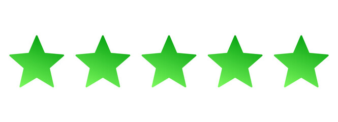 Wall Mural - Five green stars isolated on a transparent background – Five stars for product reviews or ratings, apps, and more