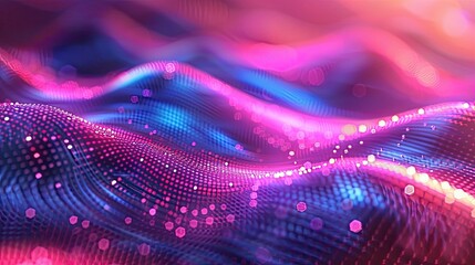 Wall Mural - abstract digital waves in a mesh of pink and blue hues
