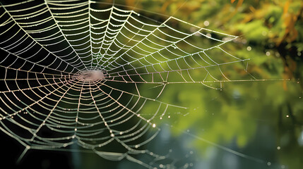 The intricate pattern of a spider web symbolizes networking technology