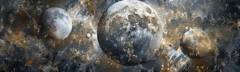 Wall Mural - cosmic elements like stars and planets embedded in marble textures, creating a surreal and ethereal 