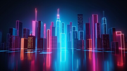 Wall Mural - A high-resolution snapshot of a neon-lit cityscape against a dark backdrop, delivering a stylish and minimalistic mockup.
