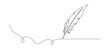 One continuous line drawing of bird feather. Writer and poetry symbol logo in simple linear style. Quill pen in Editable stroke. Doodle hand drawn vector illustration