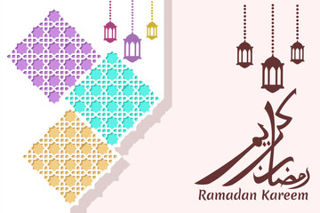 Wall Mural - Translation: Ramadan Kareem islamic design with arabic pattern vector illustration. Suitable for greeting card, poster and banner.