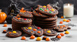 Default Halloween gingerbread cookies with candies on white wo 1. Genrative.ai 
