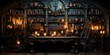 Vintage pharmacy. Dark room with old candlestick and candles