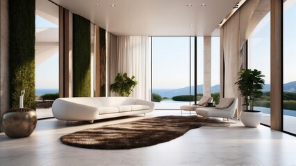 Wall Mural - Describe the grand entrance of your modern villa, with sleek Italian design, a dramatic foyer, and an immediate view that takes your breath away