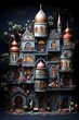 3D rendering of a fantasy fairy tale castle made of wood and metal