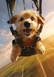Un adorable chien de race yorkshire sautant en parachute.