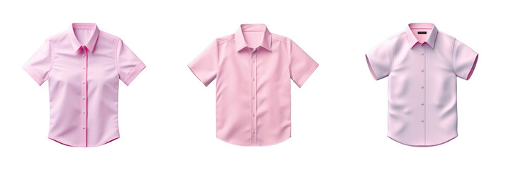 3D icon set of three pink shirts with a transparent background, ideal for fashion, business, and casual use.